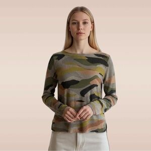 NWT Two Twenty Five Cashmere Blend Scoop Neck Long Sleeve Camo Sweater
